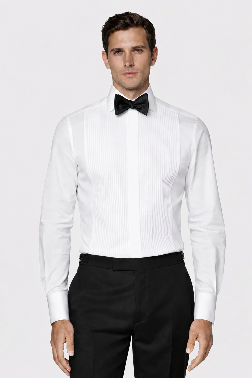 Smokinghemd Weiss Plissé Button Down Tailored Fit