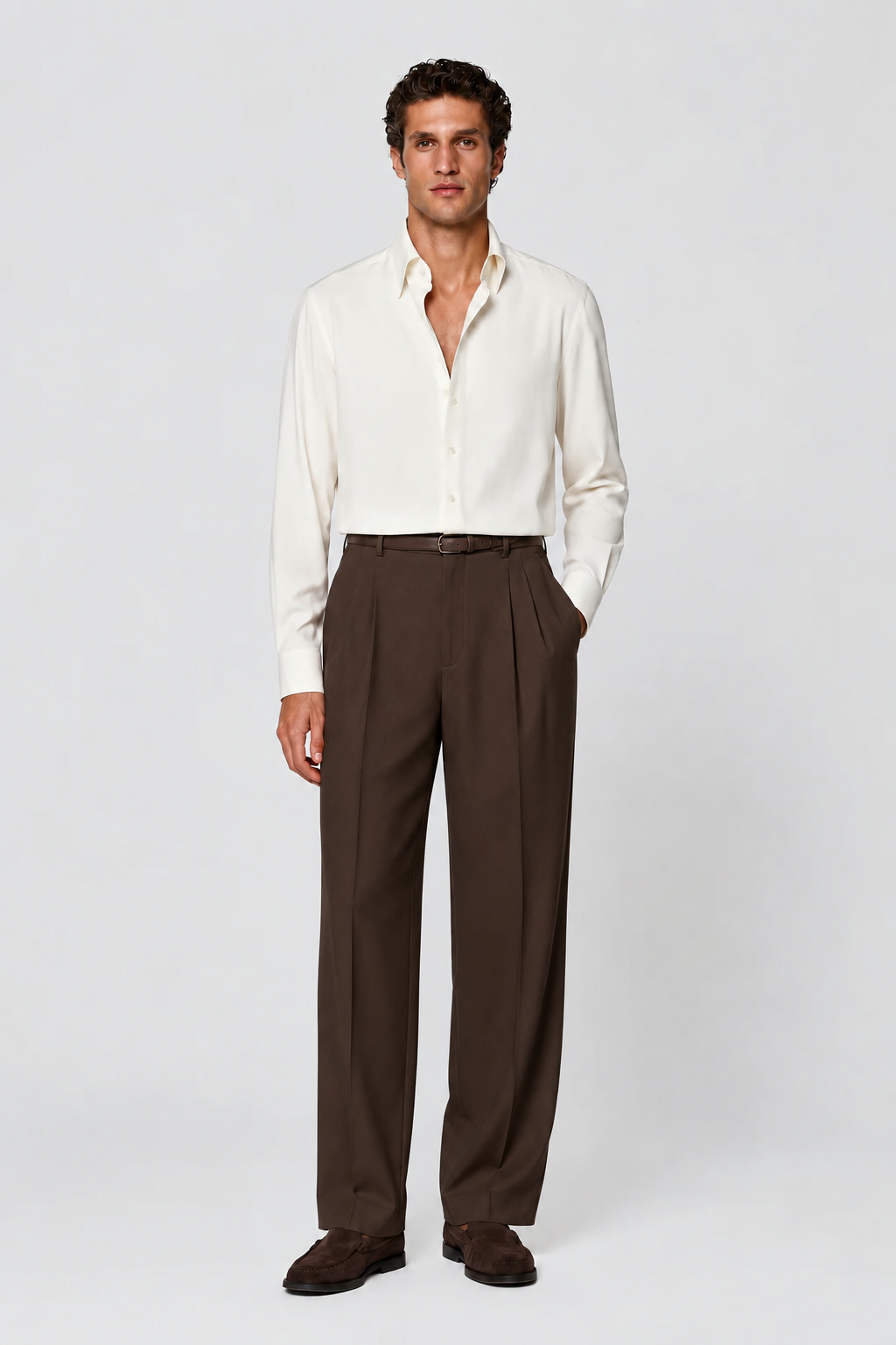 Doppel Bundfalten Hose Espresso Braun Comfort Fit