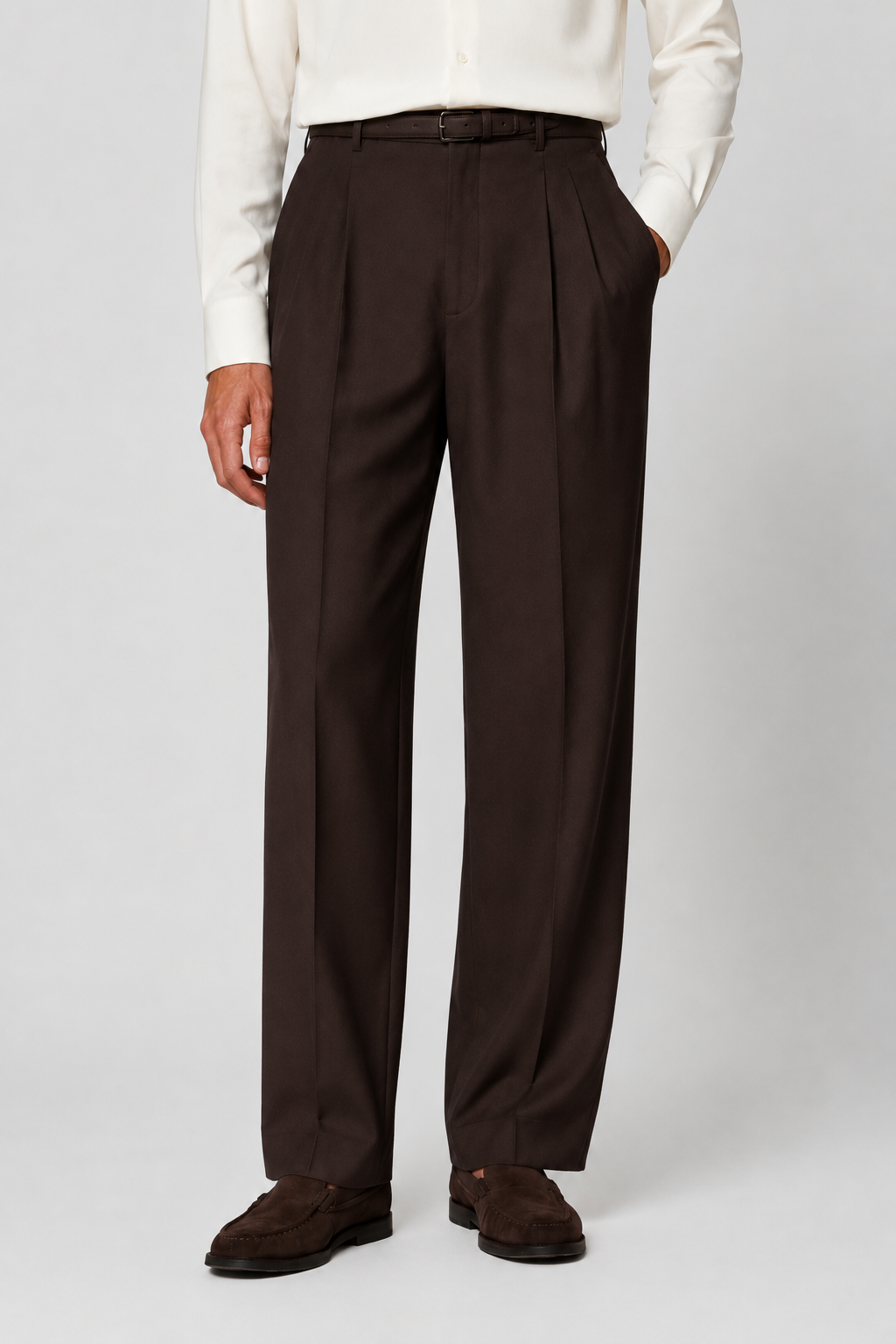 Doppel Bundfalten Hose Espresso Braun Comfort Fit