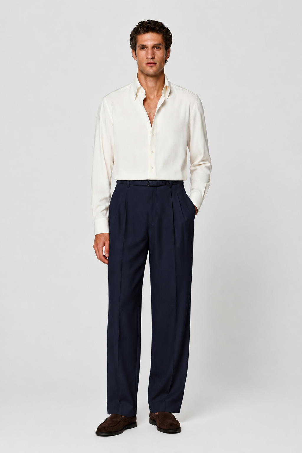 Doppel Bundfalten Hose Navy Comfort Fit