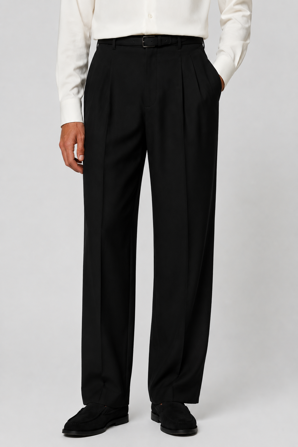 Doppel Bundfalten Hose Schwarz Comfort Fit