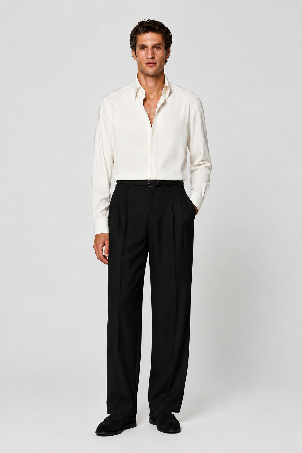 Doppel Bundfalten Hose Schwarz Comfort Fit