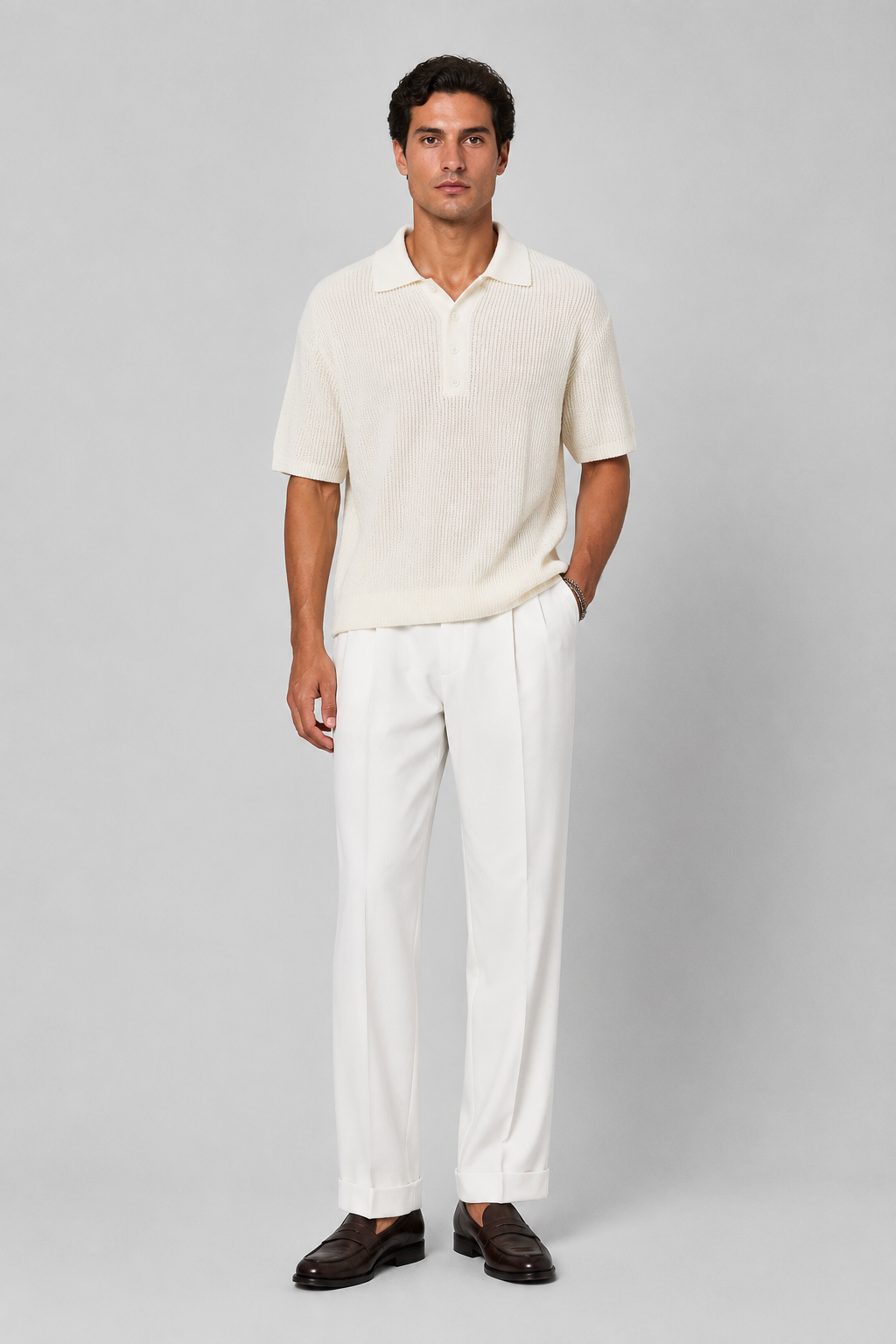 Boucle Polo T-Shirt Strick Weiß