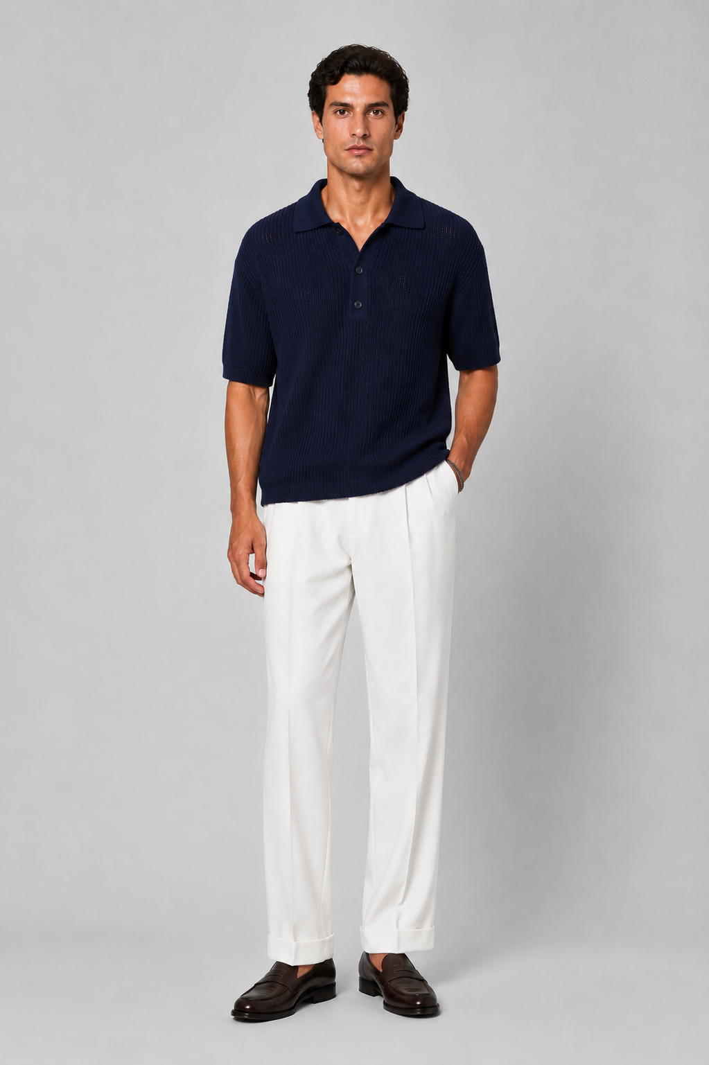 Boucle Polo T-Shirt Strick Navy