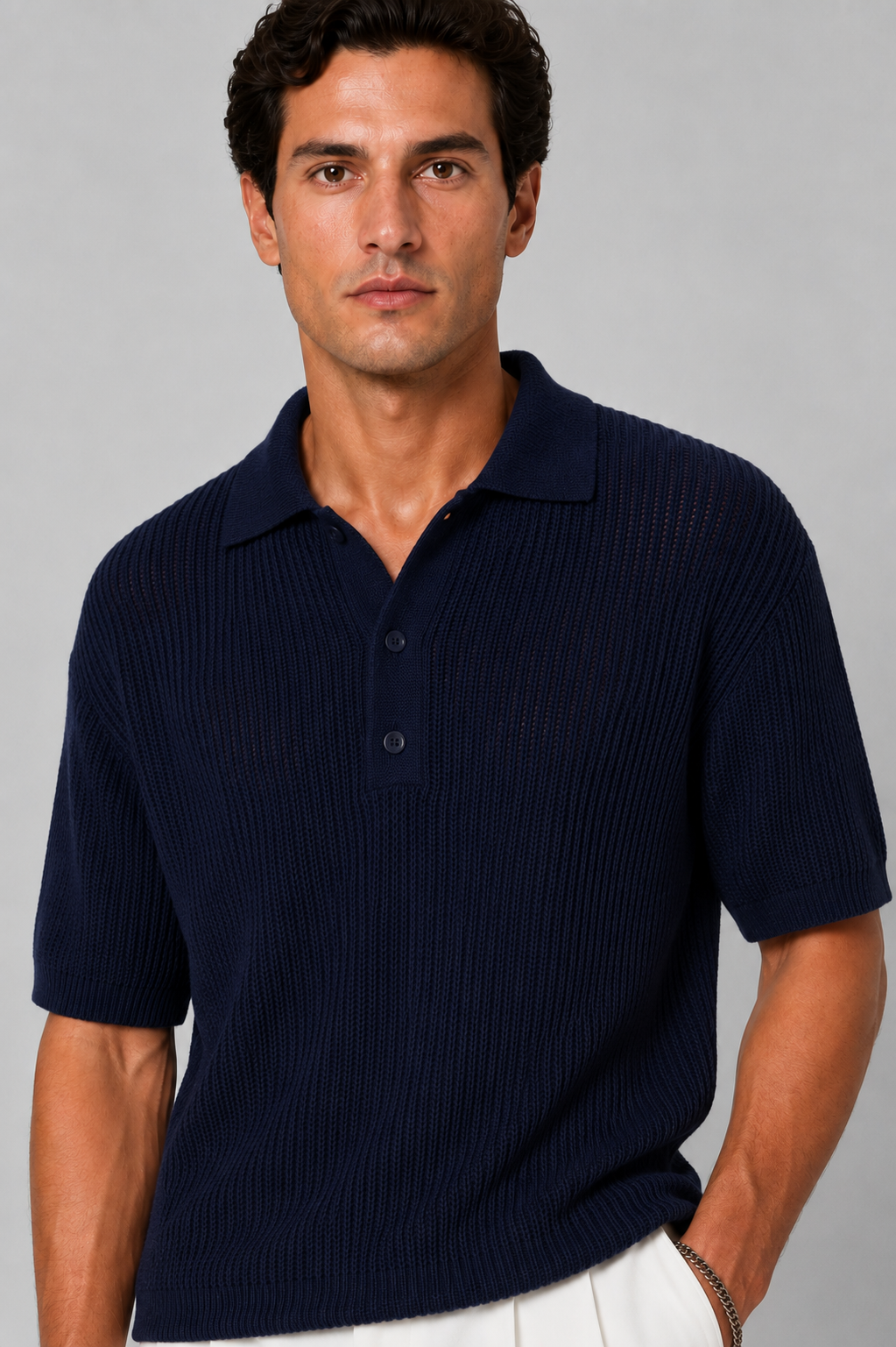Boucle Polo T-Shirt Strick Navy