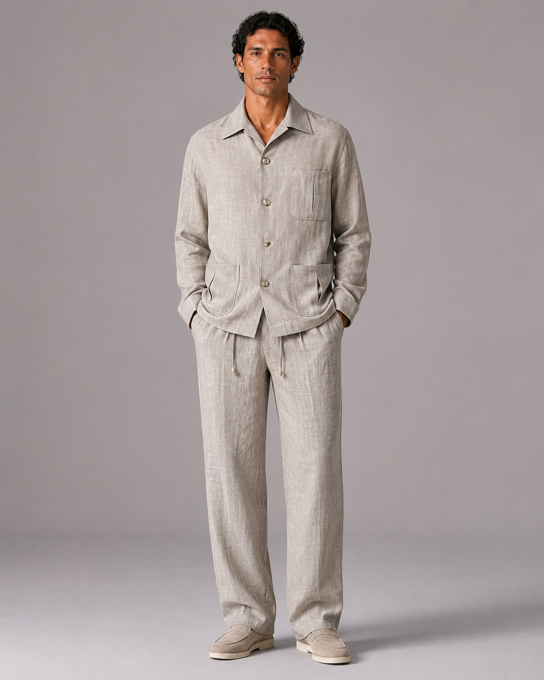 Safari Leinen Set Beige