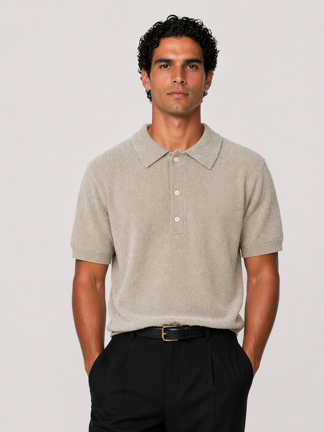 Boucle Polo T-shirt Beige 3 Drop