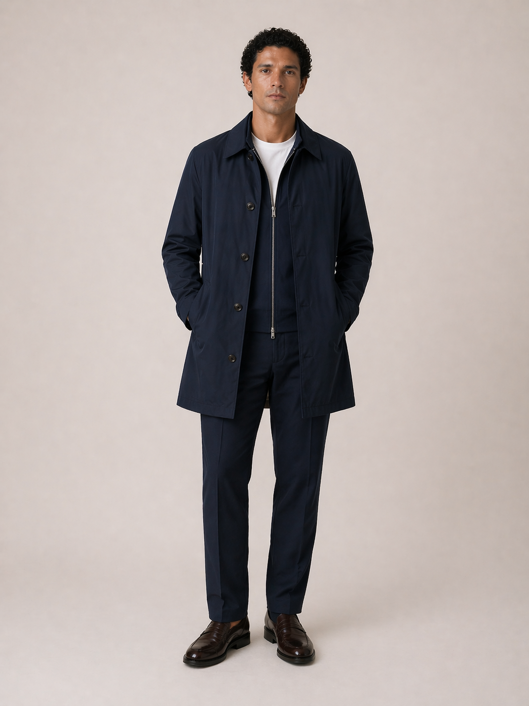 2 Seitiger Trenchcoat Navy & Creme