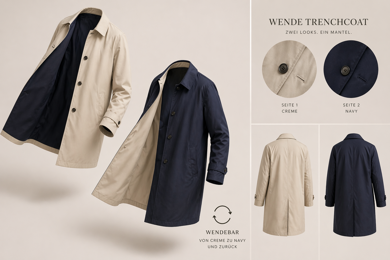 2 Seitiger Trenchcoat Navy & Creme