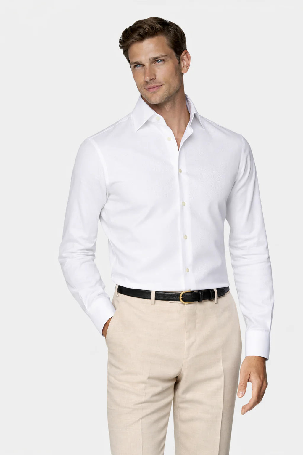 Twill Anzughemd Weiss Tailored Fit