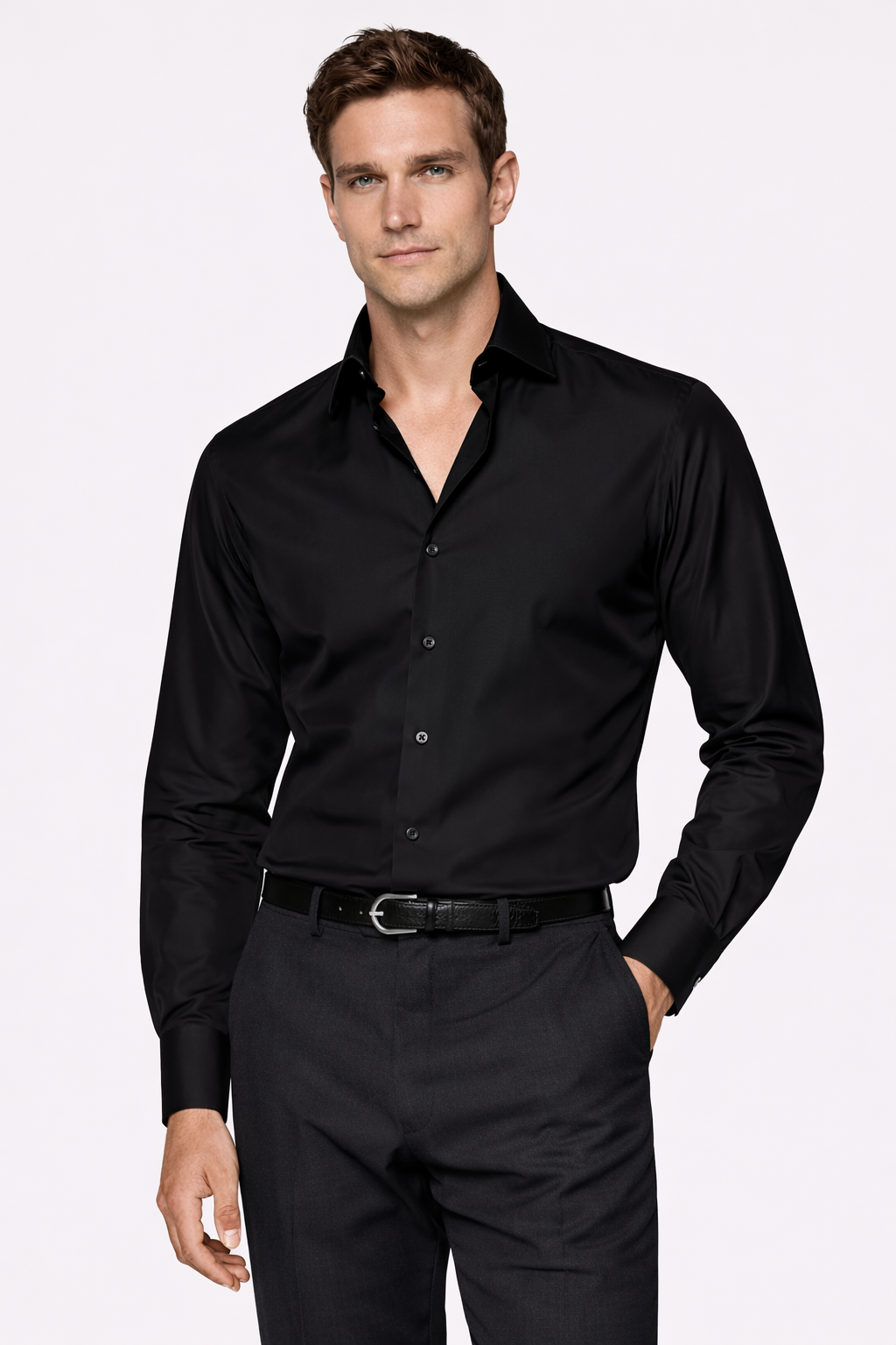 Schwarzes Hemd mit klassischem Kragen