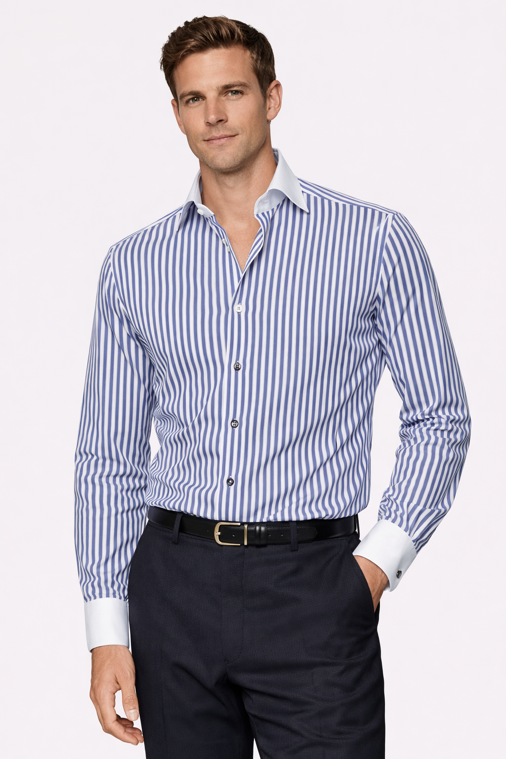 Gestreiftes Hemd in Weiss & Blau mit Klassischem Kragen