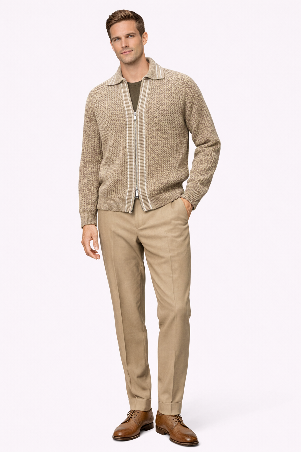Salerno Zip Cardigan Beige