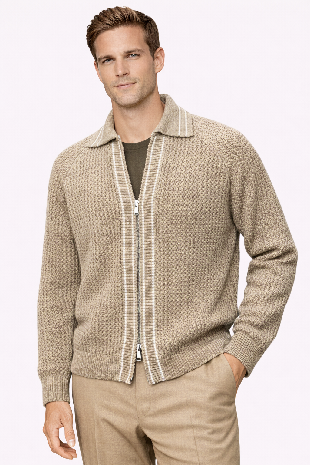 Salerno Zip Cardigan Beige