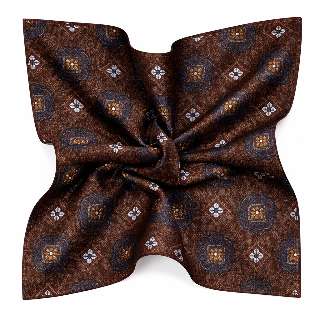Einstecktuch Braun/Blau mit Muster
