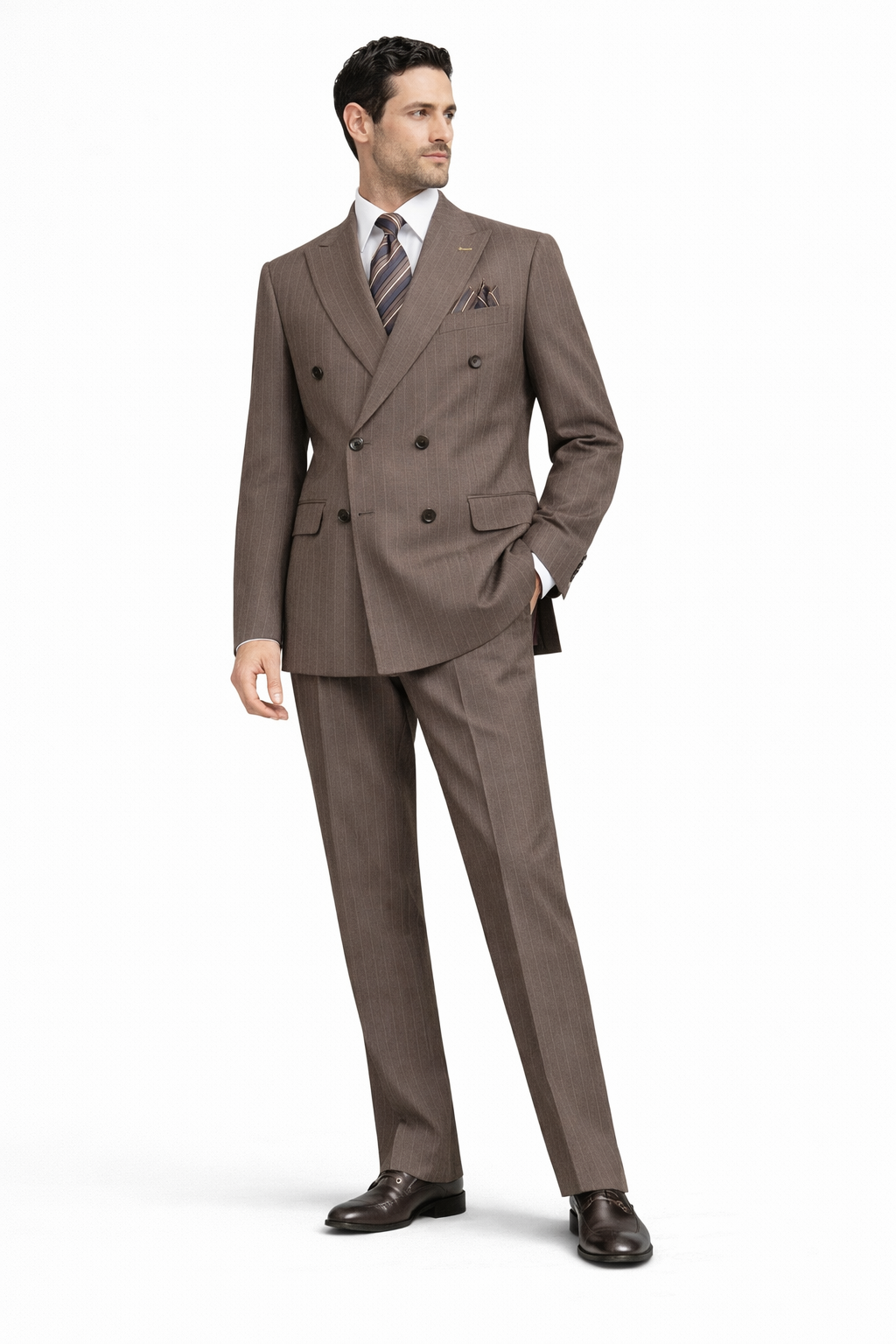 Catania Doppelreiher Nadelstreifen Anzug Tailored Fit Braun