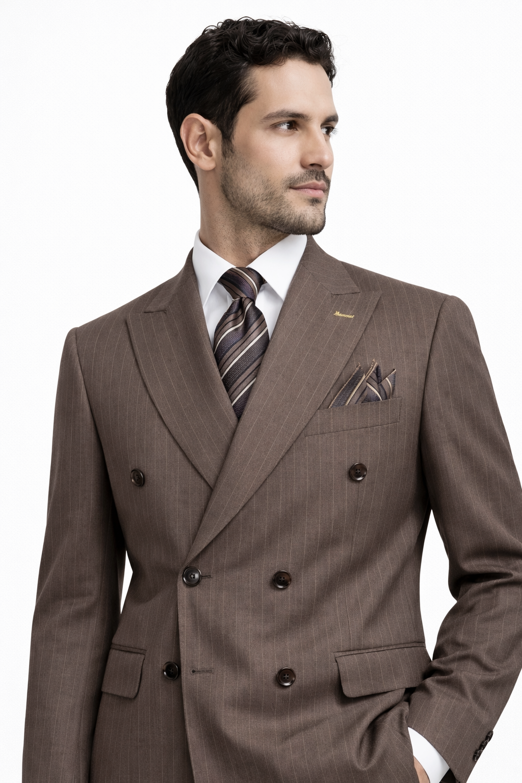 Catania Doppelreiher Nadelstreifen Anzug Tailored Fit Braun