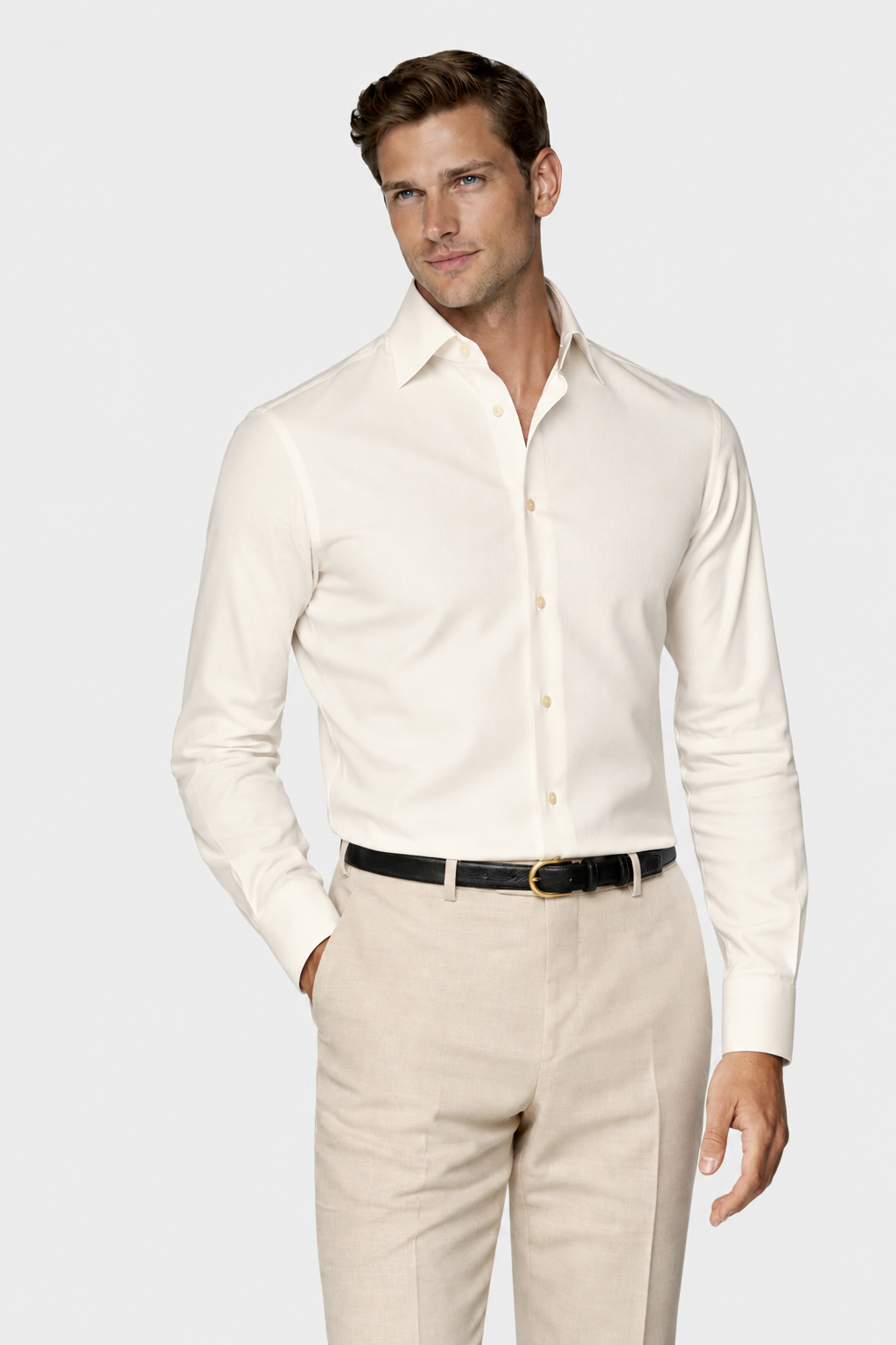 Twill Anzughemd Off White Hemd Tailored Fit