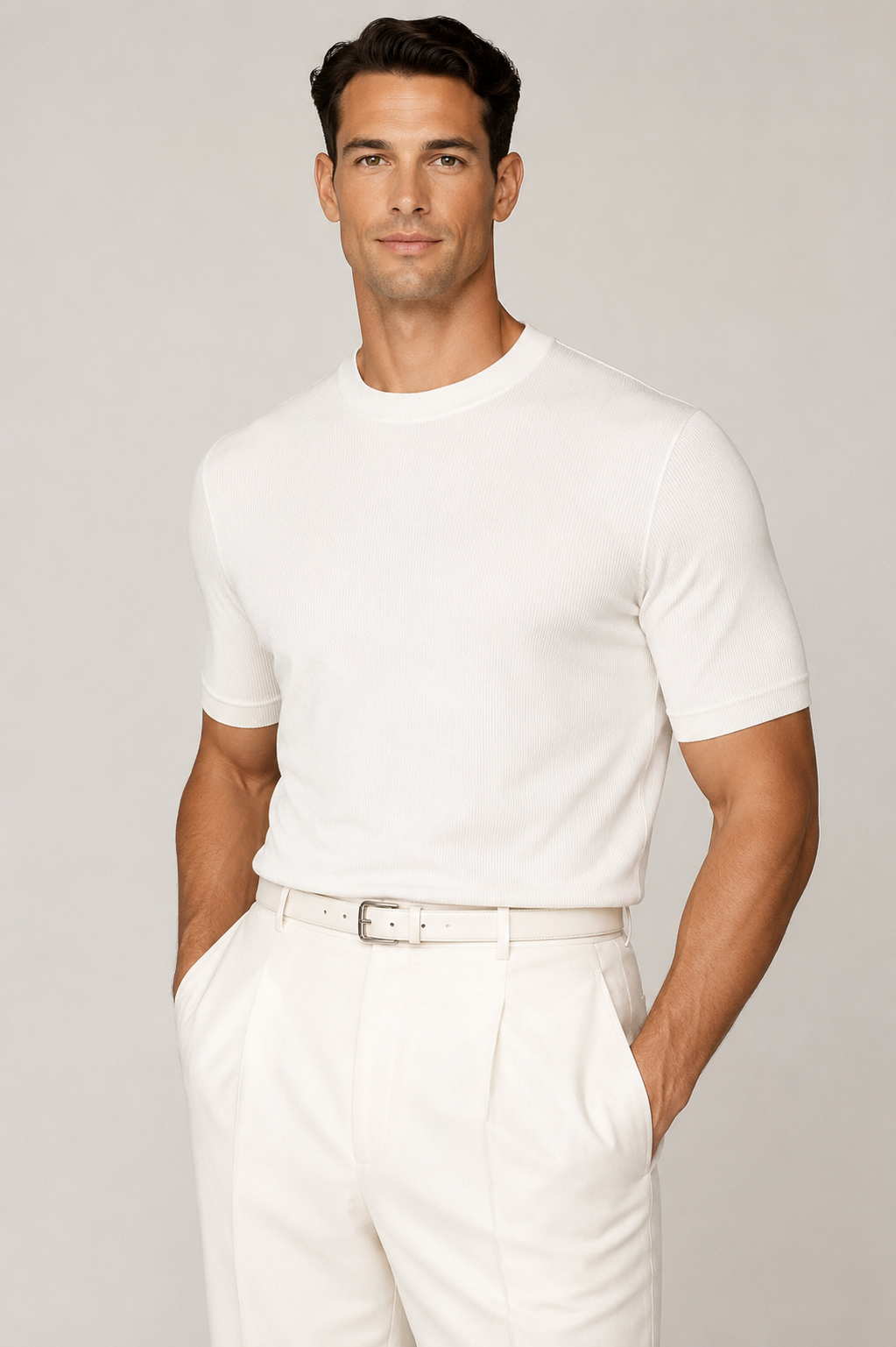 Rayon High End Strick Anzug T-shirt Weiß