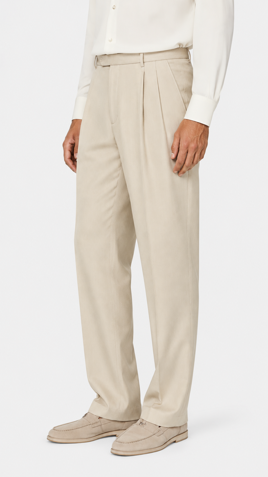 Doppel Bundfalten Hose Beige Comfort Fit
